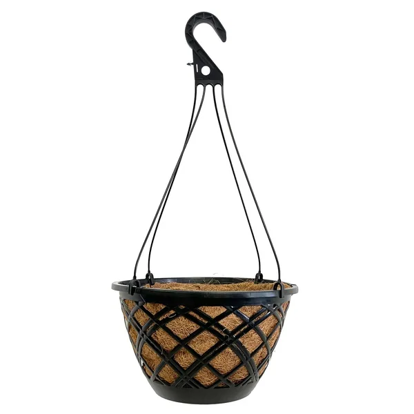 Grower Select 14.00 Cocolined Lattice Hanging Basket With Hanger, Black , 14in H x 8in H, 3 Gallon