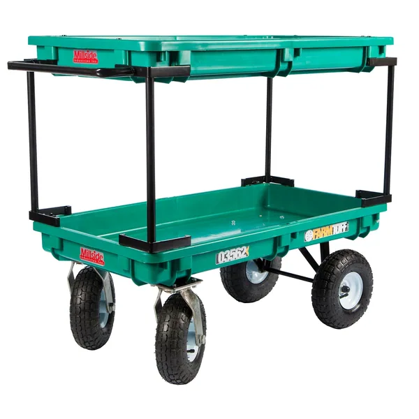 Millside 20x38" Plastic Double Deck Cart w/ 4x10 Tires