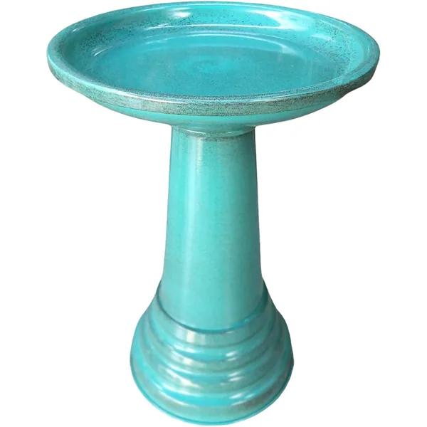 Sun Ceramica 18" Metal Birdbath Aqua