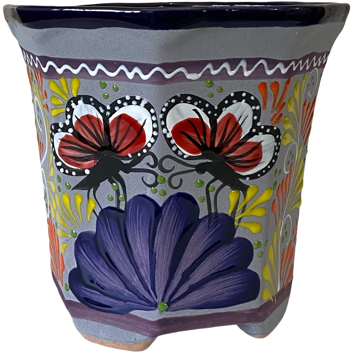 Talavera Bella Especial Octagonal Pot Blue - Image 2