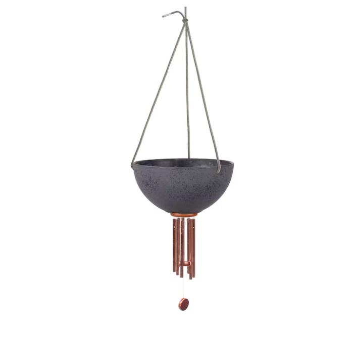 SSI 10" Hang Planter Charcoal Wind Chime with Rack