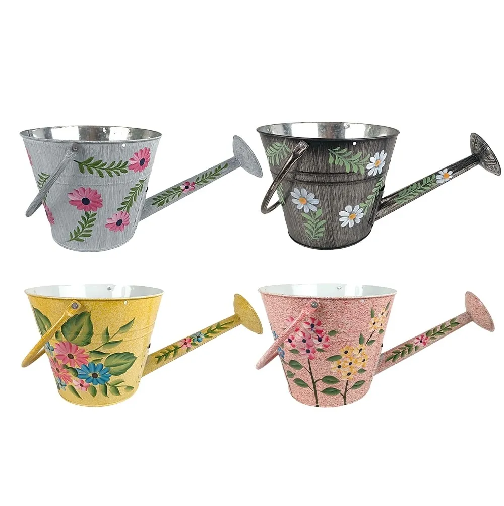 VCS 10" Watering Can Planter with Handle Handpainted Floral